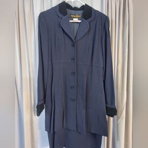Vintage 1980s Navy Blue Button-Up Dress By Donna Ricco